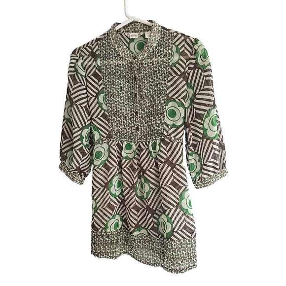 Vtg Y2K Preppy Daytrip Brown Green Floral Semi-Sheer Babydoll Top Womans Large - Picture 1 of 6